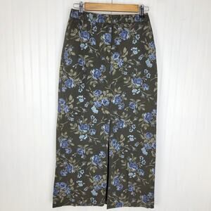 Eddie Bauer Vintage Cotton Floral Maxi Skirt grey and Blue Womens Size 8